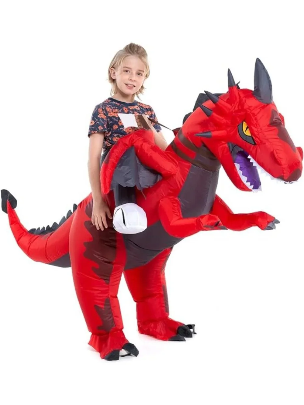 Inflatable Ride on Red Dragon Costume Kids 4-6 Knight Halloween Blow Up Medieval